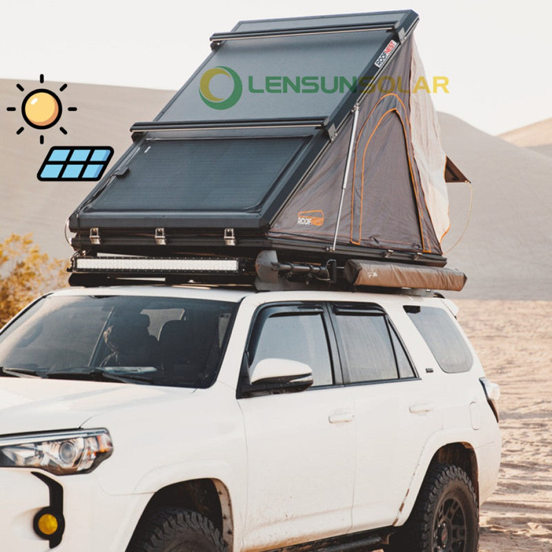 Load image into Gallery viewer, LensunSolar 150W 12V Flexible Solar Panel Installed on Roof Tent
